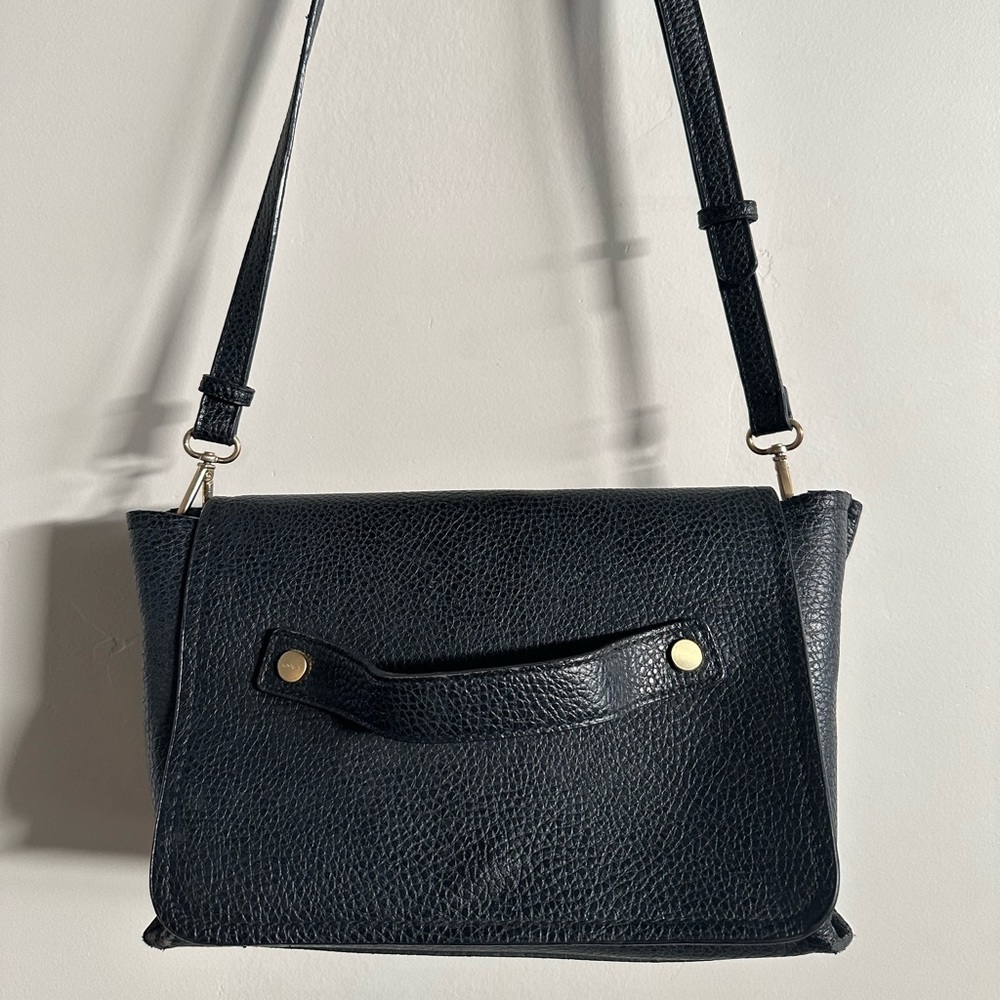 Zara Black Leather Cross-body Purse with Brass Details